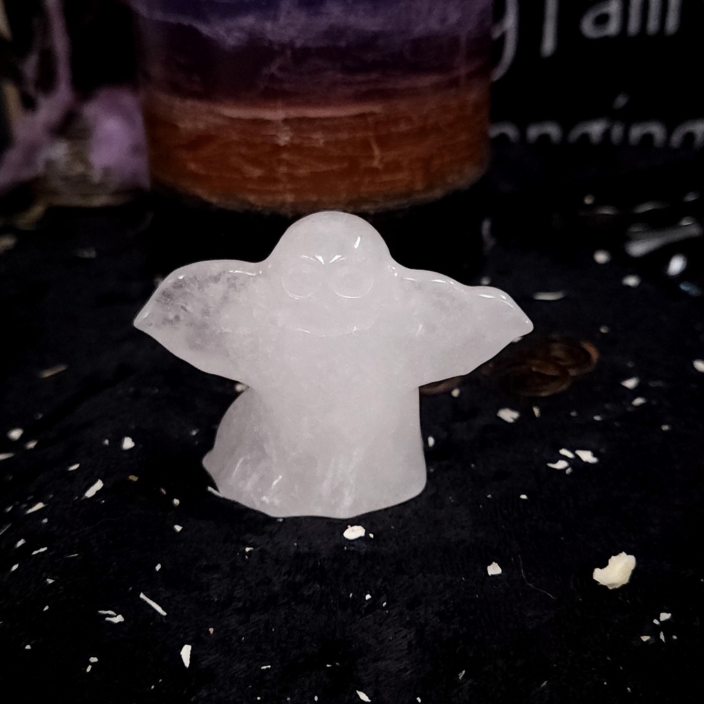 [12229] Clear Quartz Ghost Carving — 1.75"