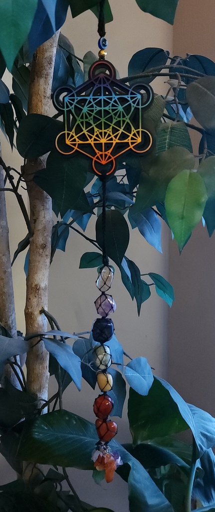 [11874] Metatron's Cube Wall Hanging with Chakra Stones