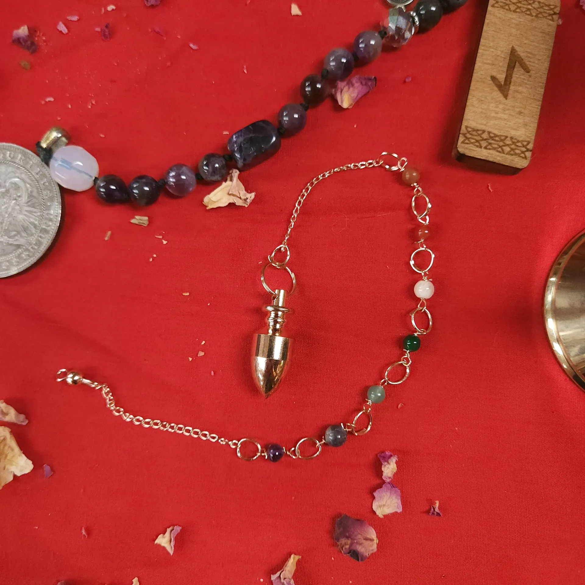 Wire-Wrapped Copper Pendulum w/ Chakra Beads
