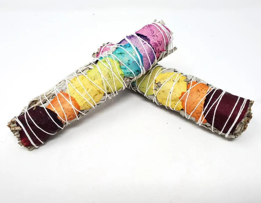 Rainbow Rose Petal White Sage Bundle 7"