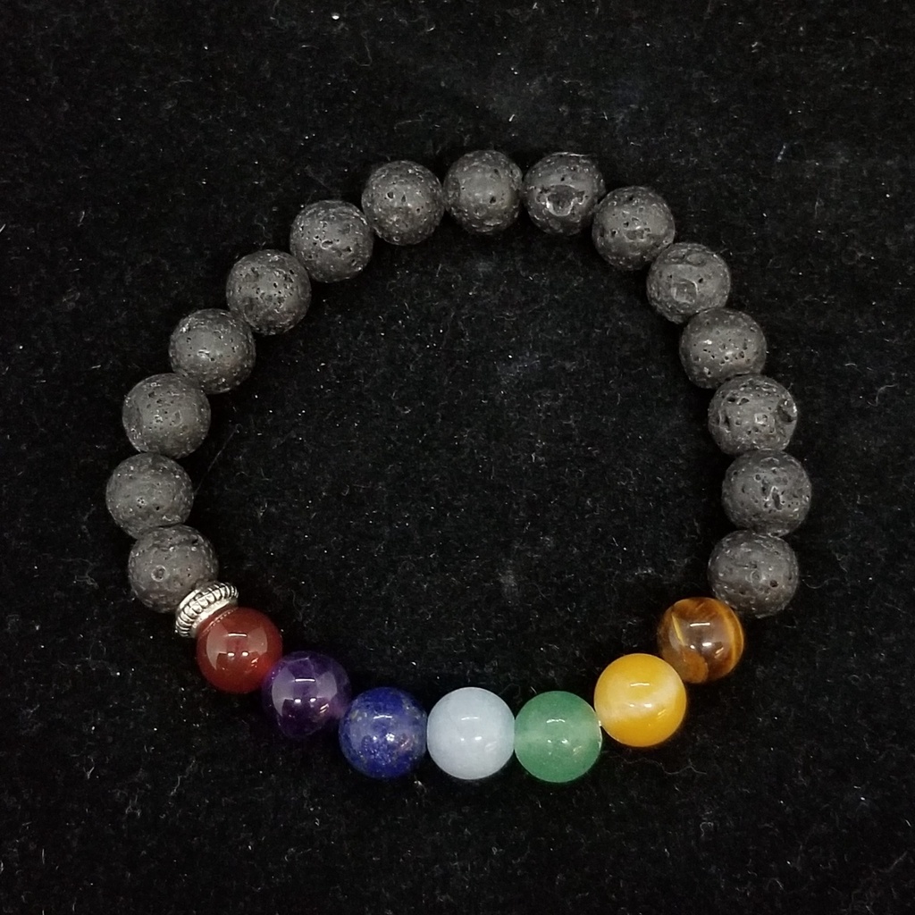 [3215021029501] 7 Chakra Lava Stone Bracelet