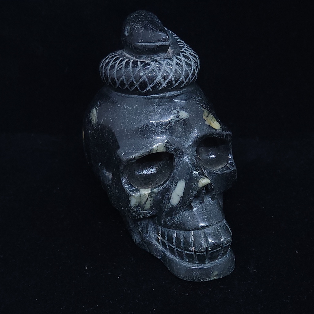 [10960] Flower Jade Skull w/ Serpent