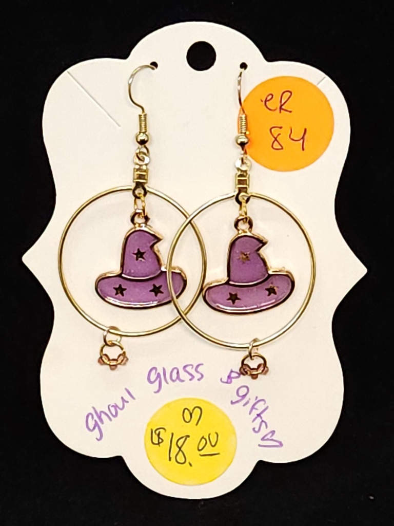 [5015051484] Lilac Witch Hat Dangle Hoop Earrings (ER84)