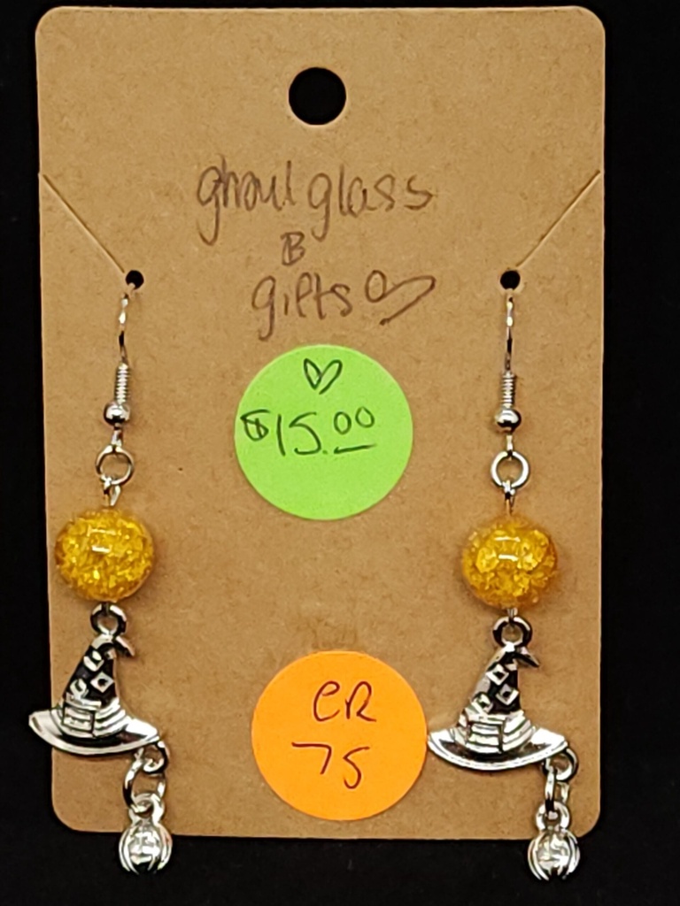 [5015051475] Yellow Crackle Witch Hat Earrings (ER75)