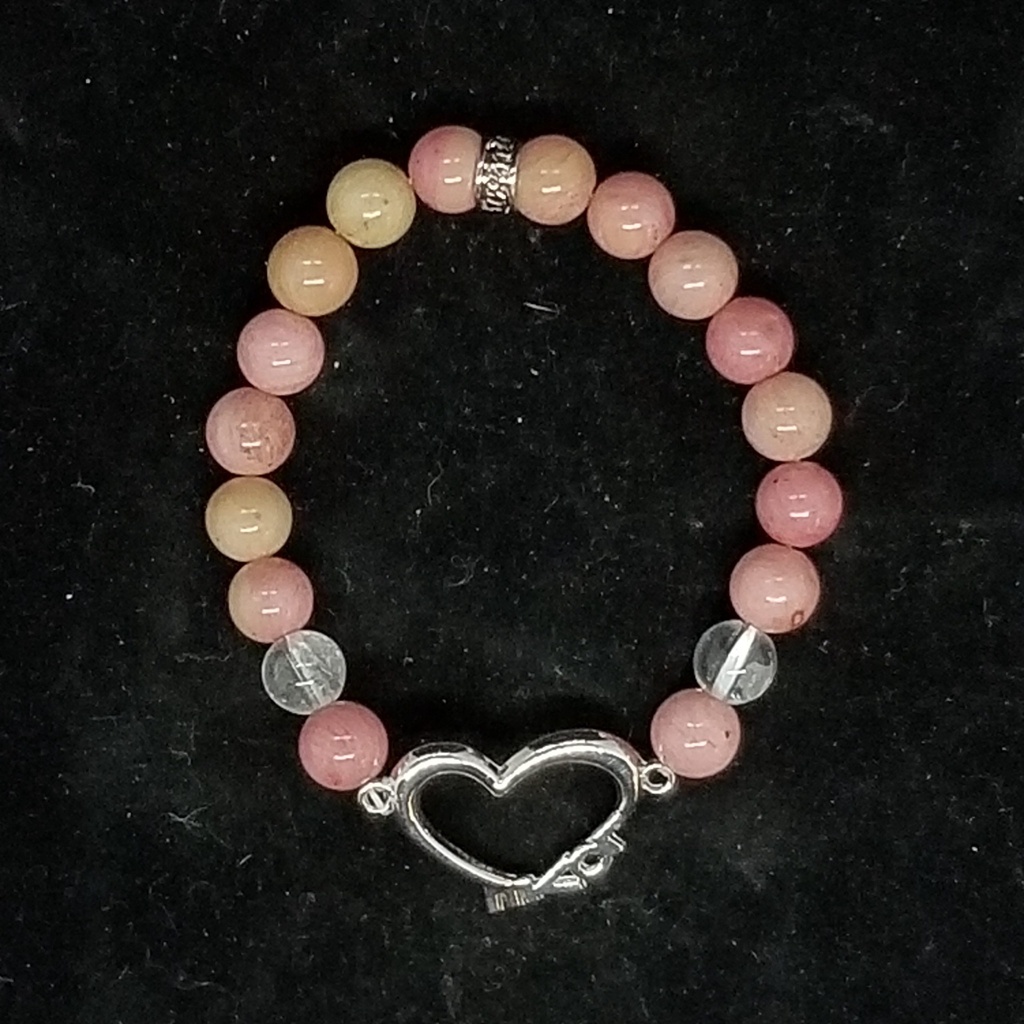 [32150224705183] Rhodonite and Quartz Heart Bracelet