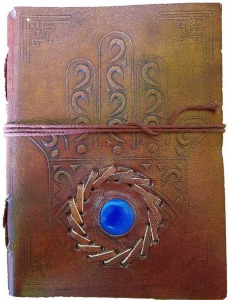 [1604015722] Hamsa Leather Journal with Blue Stone
