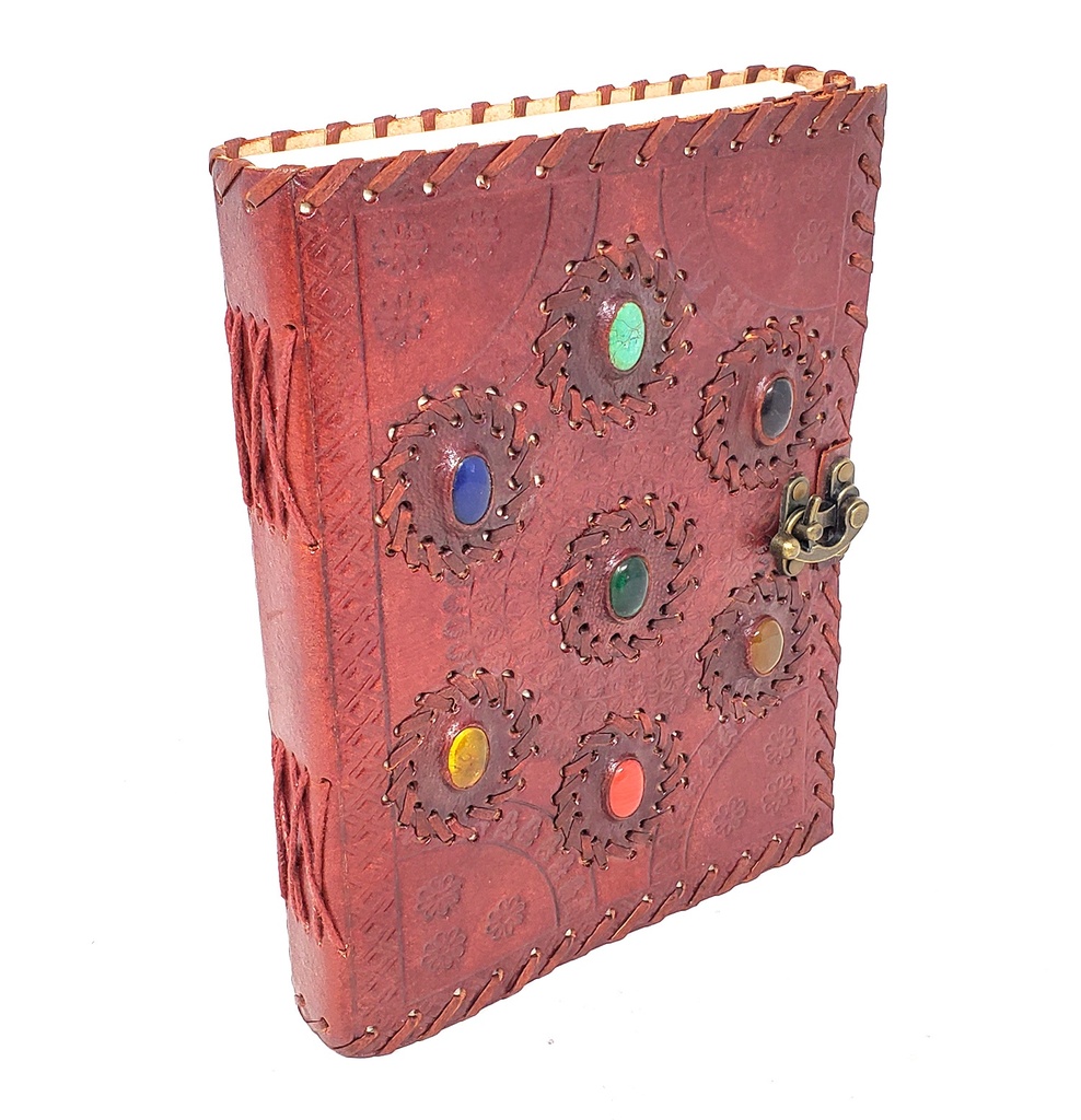[11610] Seven Chakra Leather Journal 6x8" with Latch Closure