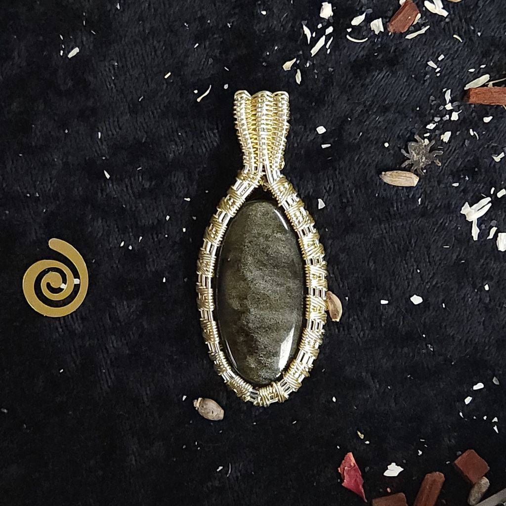 [11953] Twilight Veil Silver Sheen Obsidian Pendant