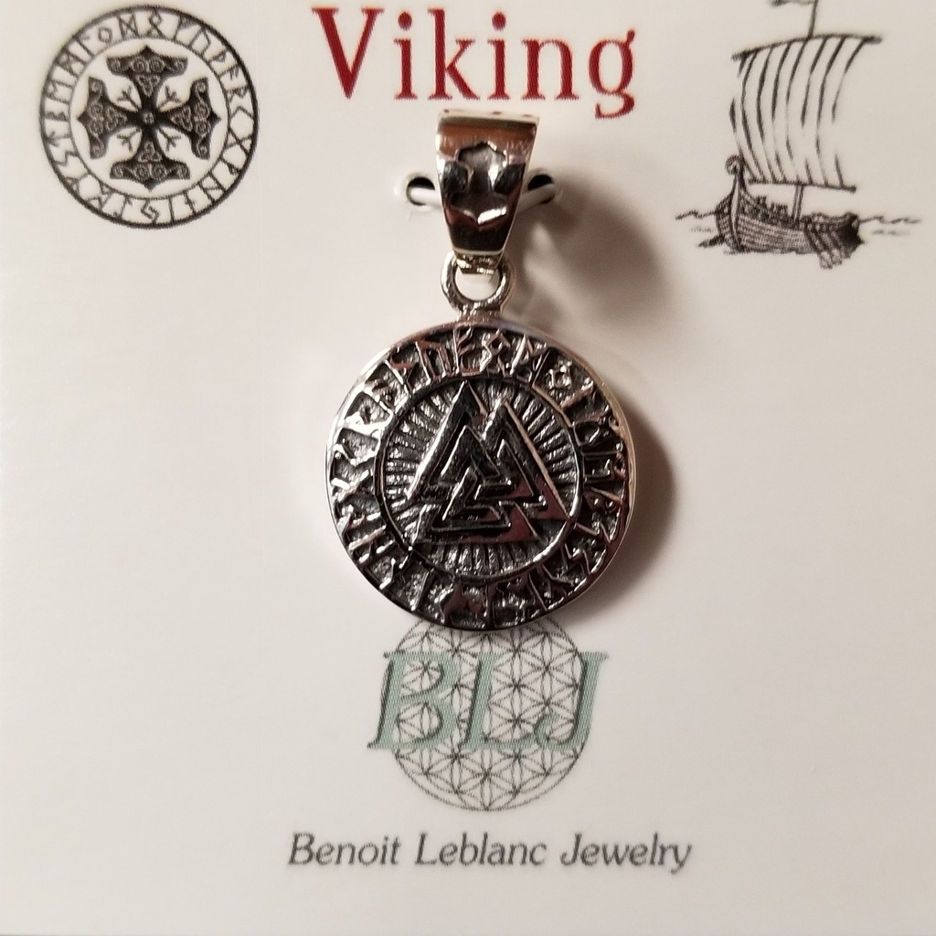 [1215040217196] Small Valknut w/ Runes Pendant