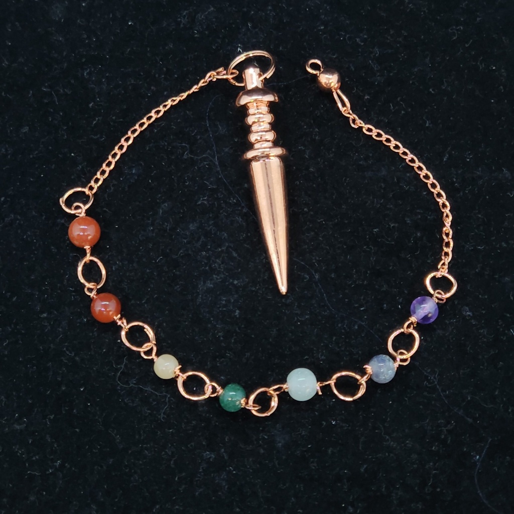 [209022] Pointed Copper Pendulum w/ Chakra Beads