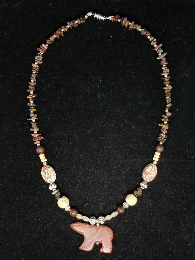 [5315131420] Red Jasper Bear Necklace