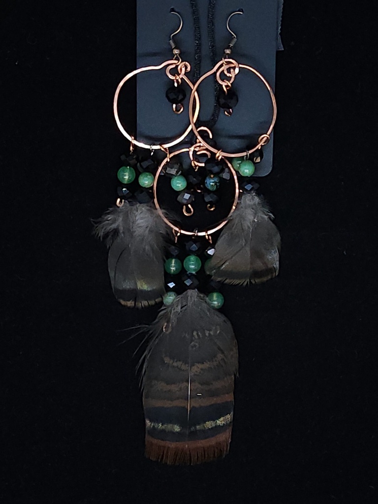 [5315110708342] Turkey Feather Earring & Necklace Set