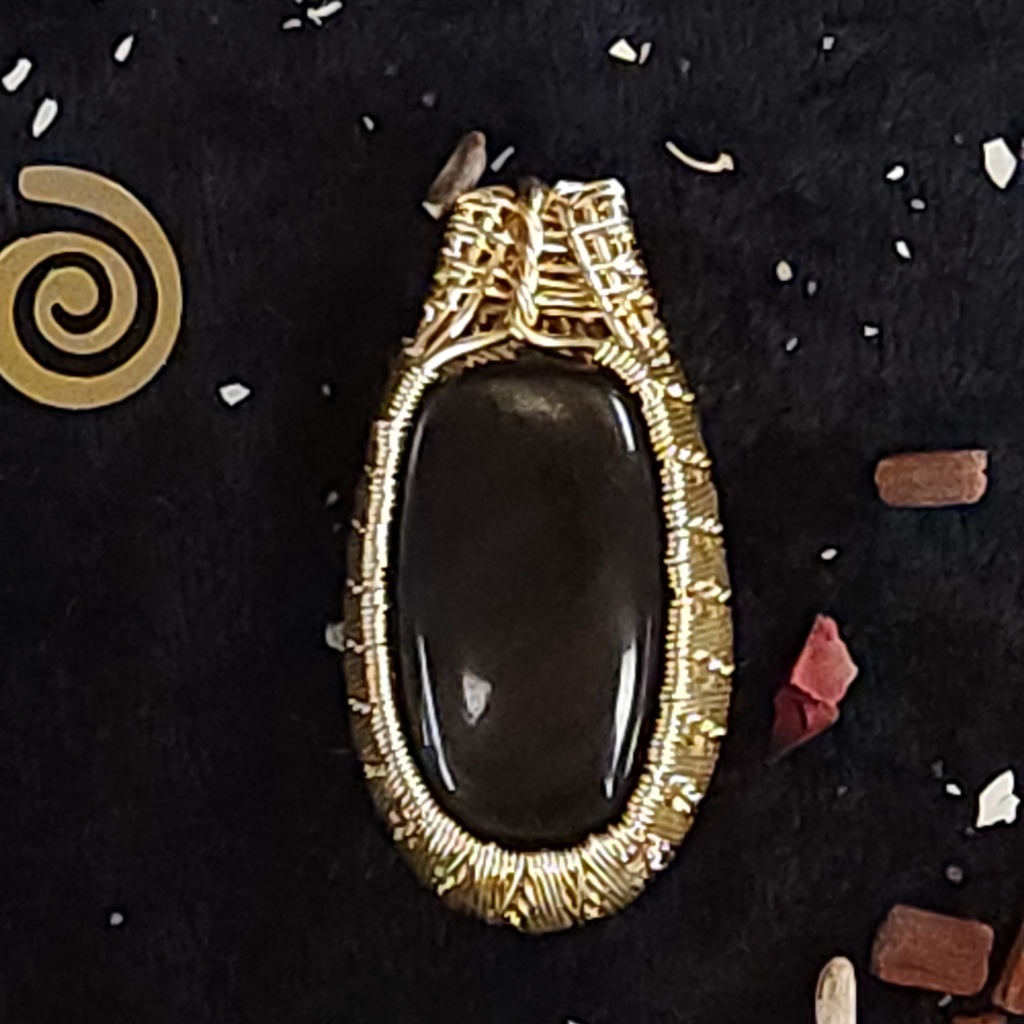 Gold-Sheen Obsidian Shield Pendant