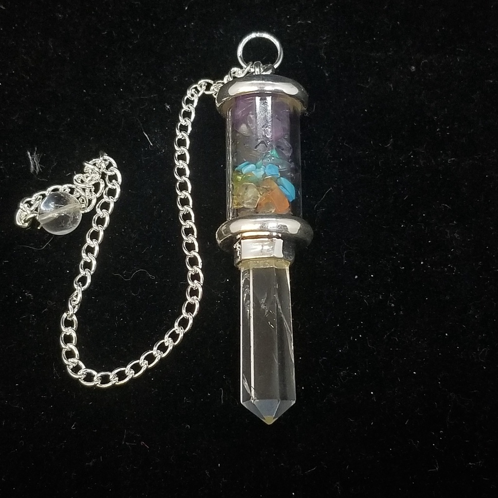[96503] Faceted Crystal Pendulum w/ Crystal Chips