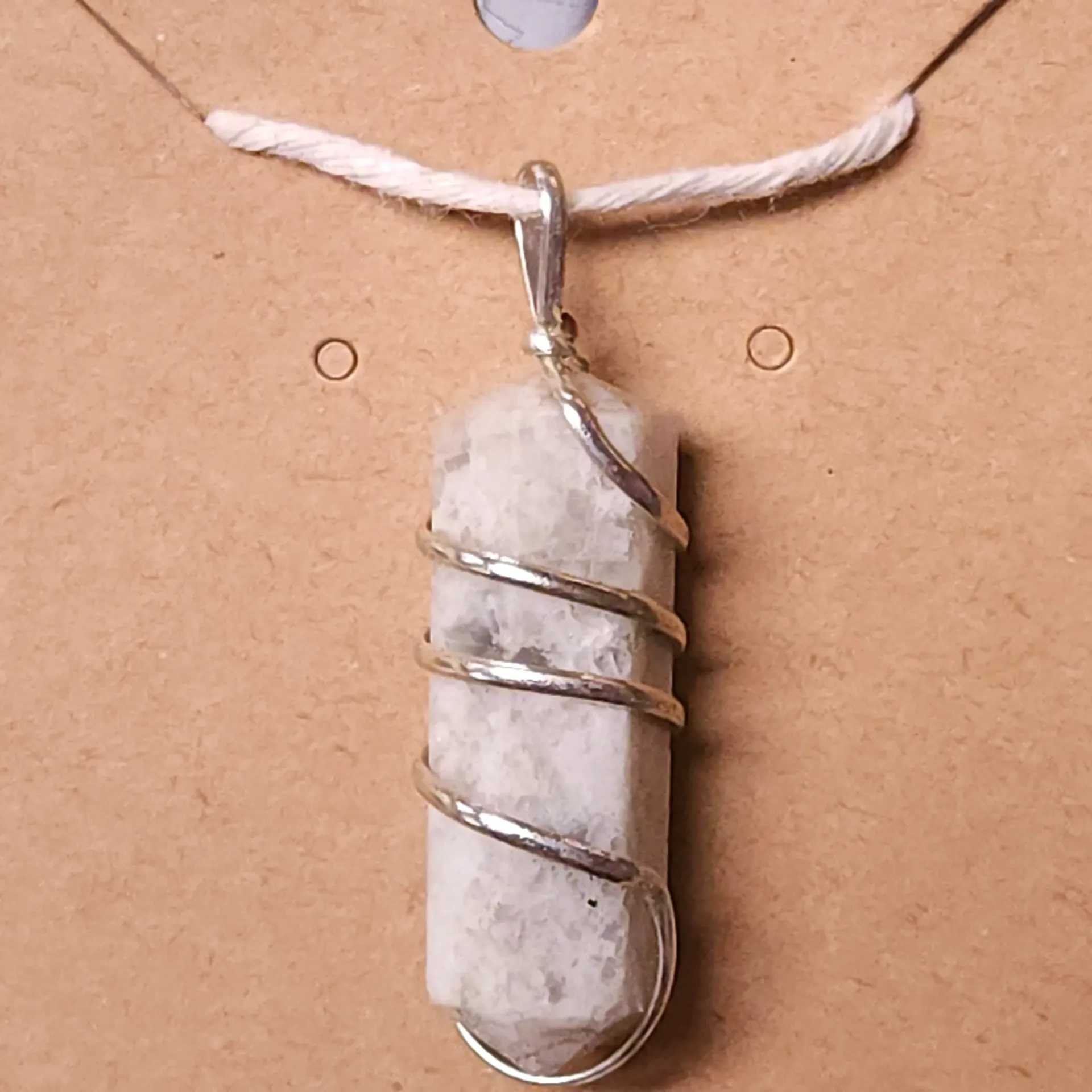 Wire Wrapped Rainbow Moonstone Pendant