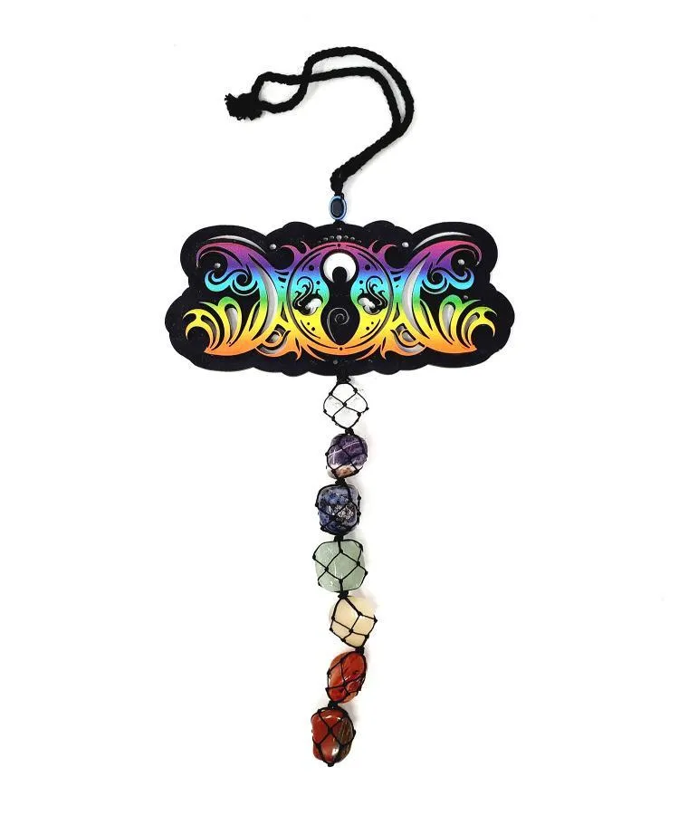 [11875] Tie Dye Wooden Triple Moon Hanging