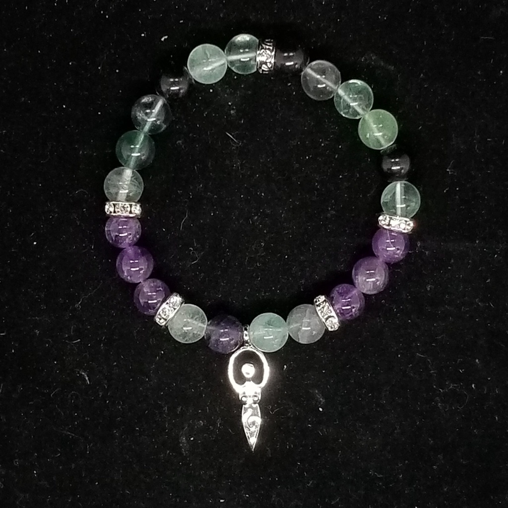 [321509020971] Fluorite and Amethyst Goddess Bracelet
