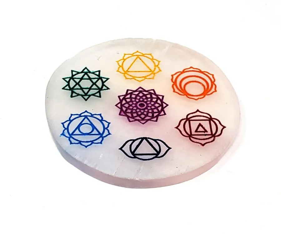 Chakra Selenite Charging Plate 3"