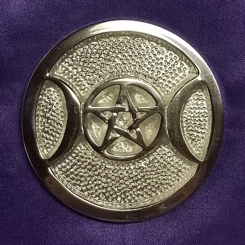 [1616030302] Triple Moon Pentacle Silver-Plated Altar Tile