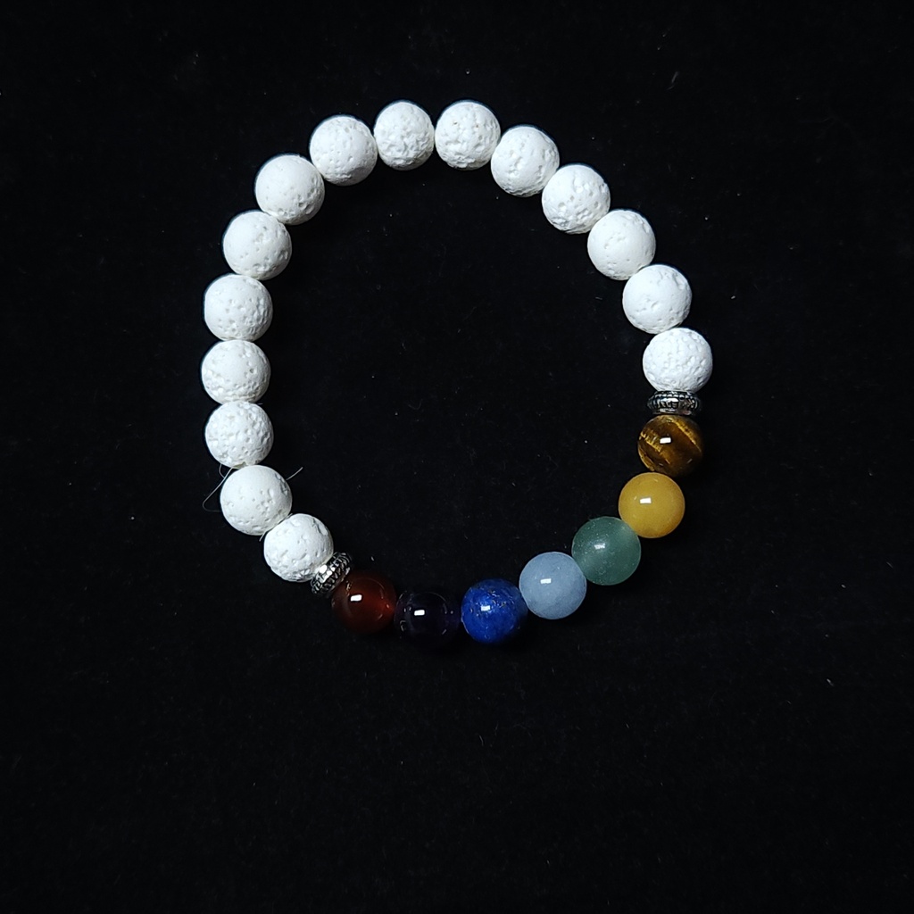 [10813] 7 Chakra White Lava Stone Bracelet