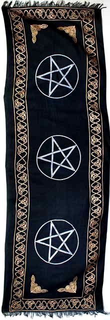 Triple Pentacle Altar Cloth 72"x22" Black & Gold