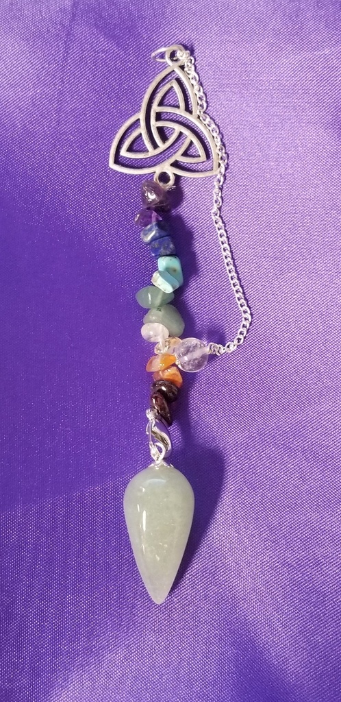 [1235080575] Chakra Triquetra Green Aventurine Pendulum