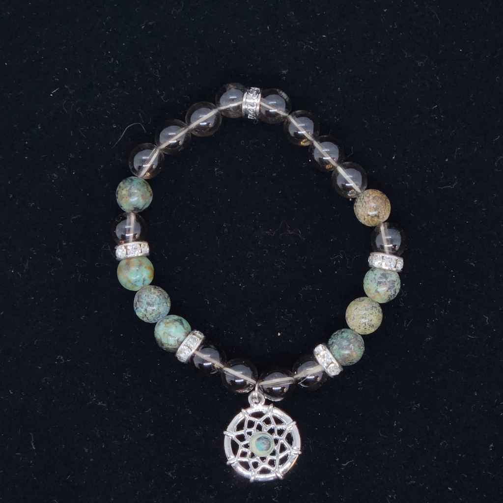 [32150215248] Smoky Quartz and Turquoise Bracelet