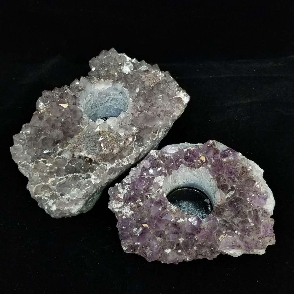 [3222110429] Amethyst Druze Candleholders