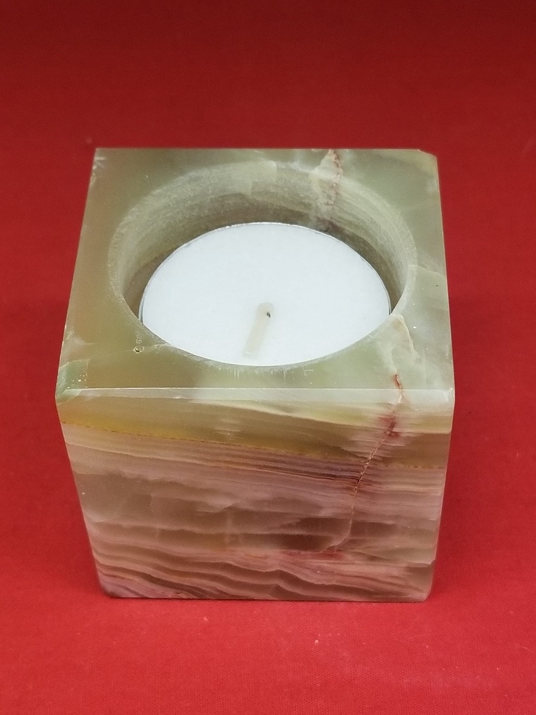 [3222080225] Green Onyx Cube Candleholder