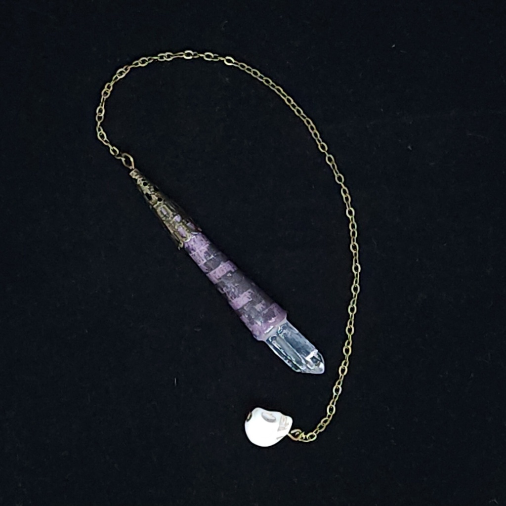 Quartz-Tipped Herbed Quilled Pendulum (#20024)