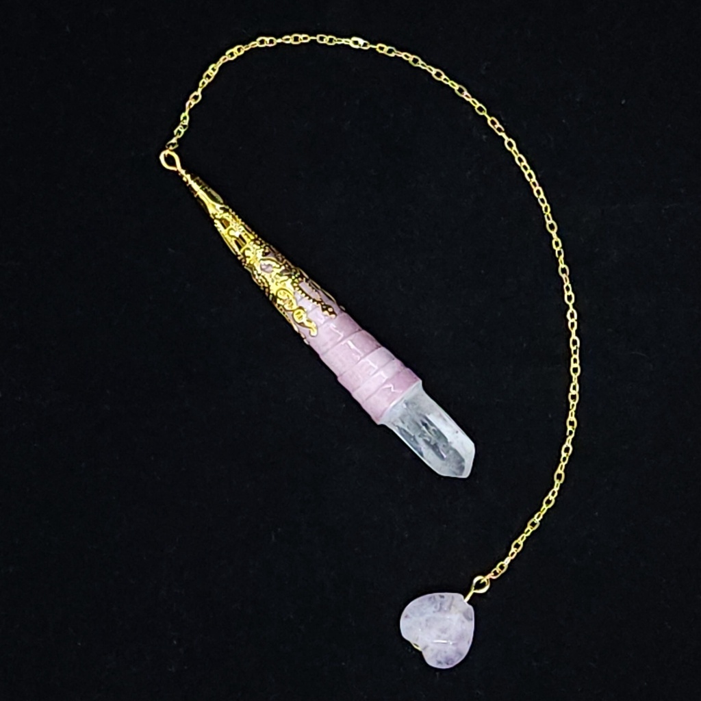 [96354320038] Quartz-Tipped Herbed Quilled Pendulum (#20038)