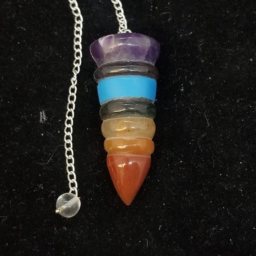 [1235026504] Rainbow Carved Stone Pendulum