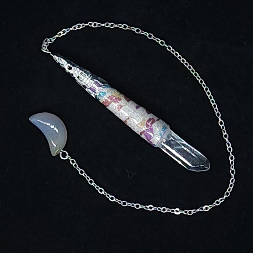 [96354320032] Quartz-Tipped Herbed Quilled Pendulum (#20032)
