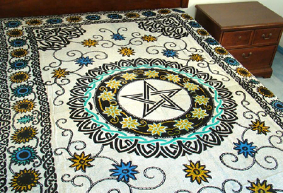 [11663] Floral Pentacle Tapestry