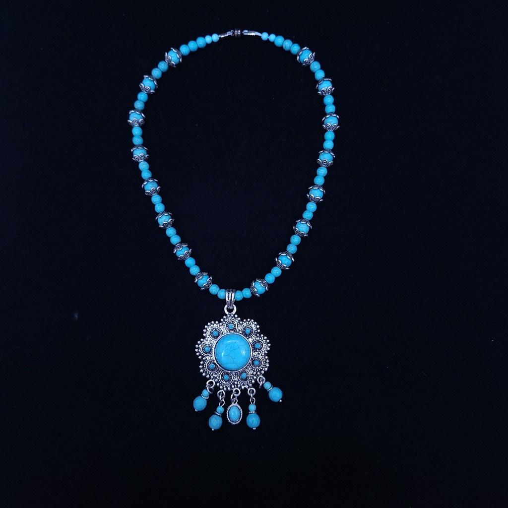 [11394] Wagnerite Flower Ball Necklace