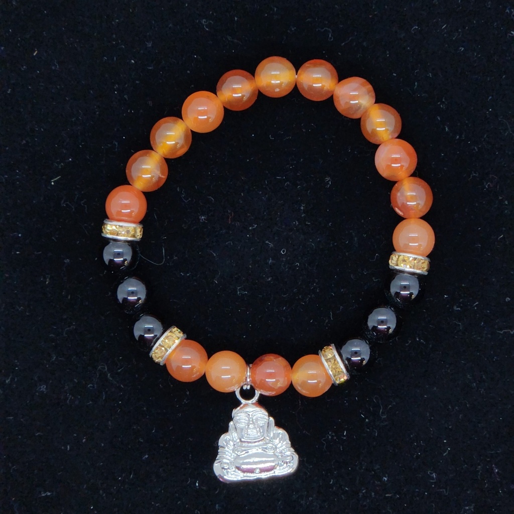 [32150219807] Carnelian & Onyx Buddha Bracelet
