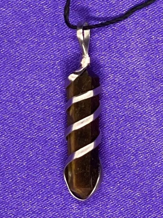[8561] Tiger's Eye Double-Point Pendant, Wire-Wrapped