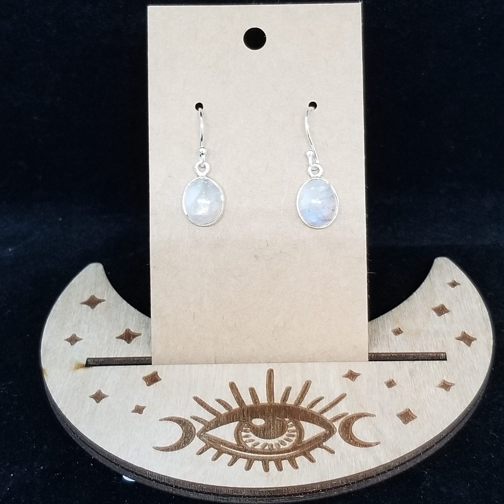 Oval Rainbow Moonstone Silver Earrings