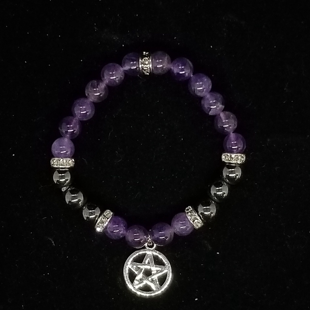 Hematite Amethyst Pentacle Bracelet