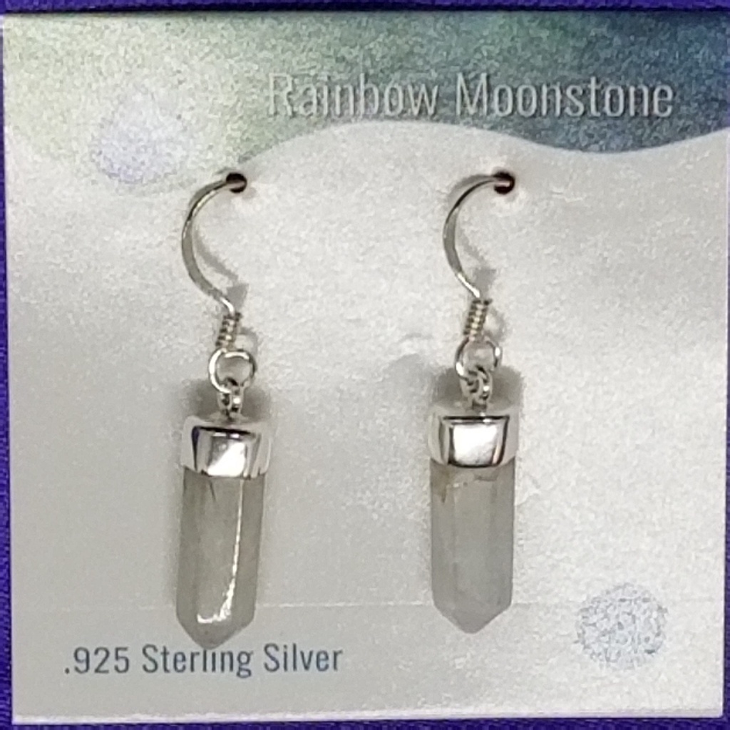 Rainbow Moonstone Pencil Earrings