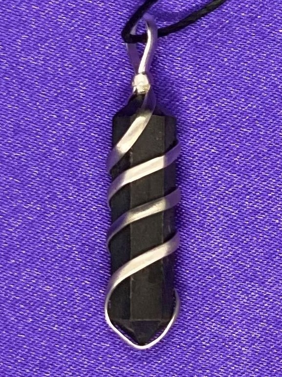 Black Tourmaline Double-Point Pendant, Wire-Wrapped