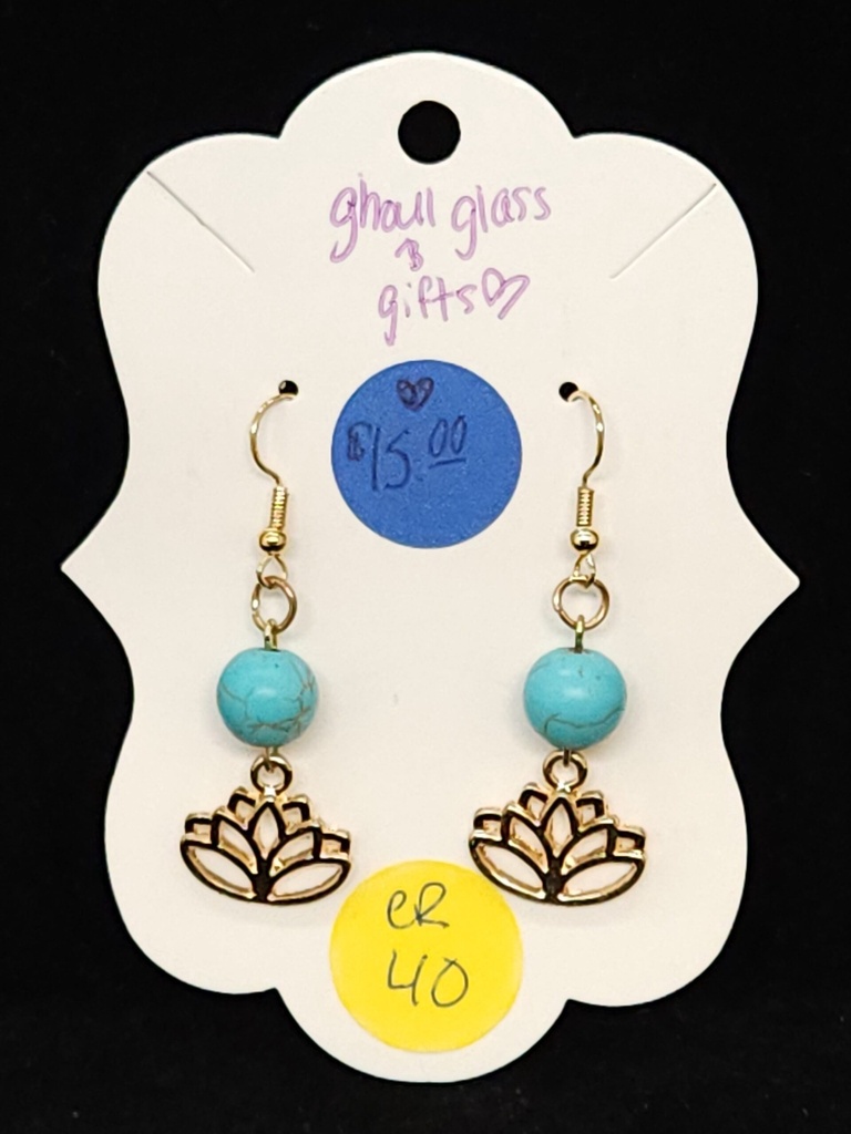 [5015051440] Dyed Howlite Lotus Earrings (ER40)