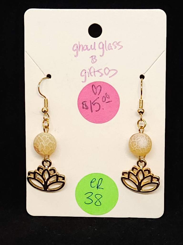[5015051438] Yellow Crackle Lotus Earrings (ER38)