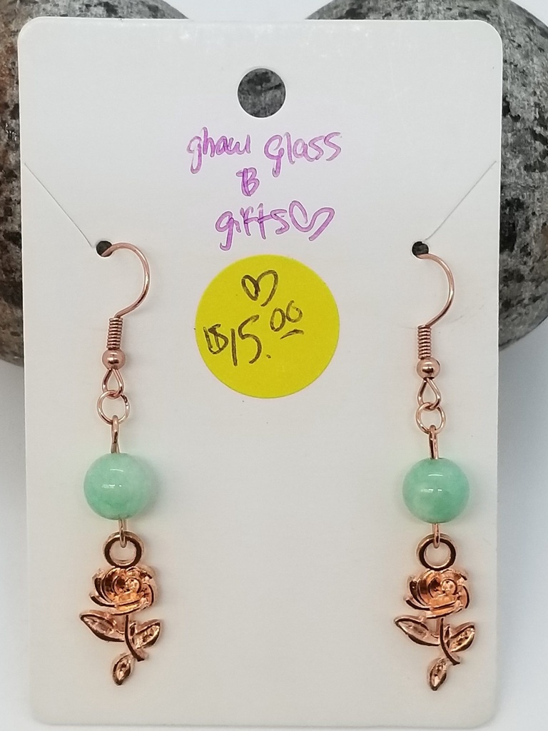 [50150519182] Minty Rose Gold Rose Earrings