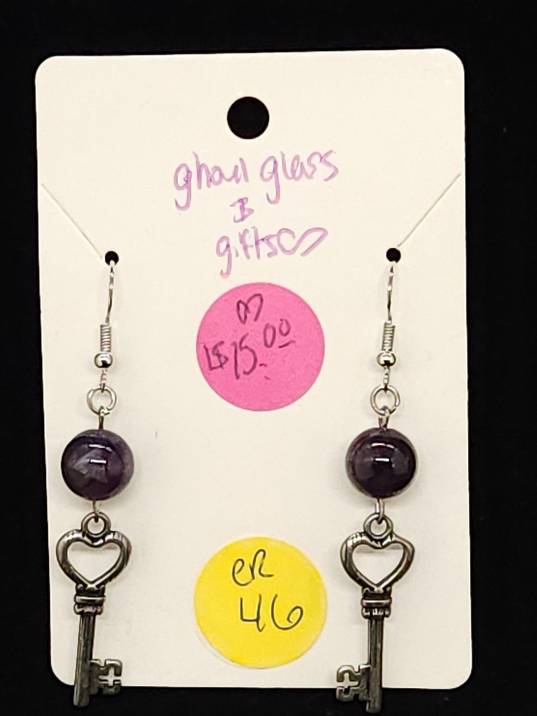 Amethyst Heart Key Earrings (ER46)