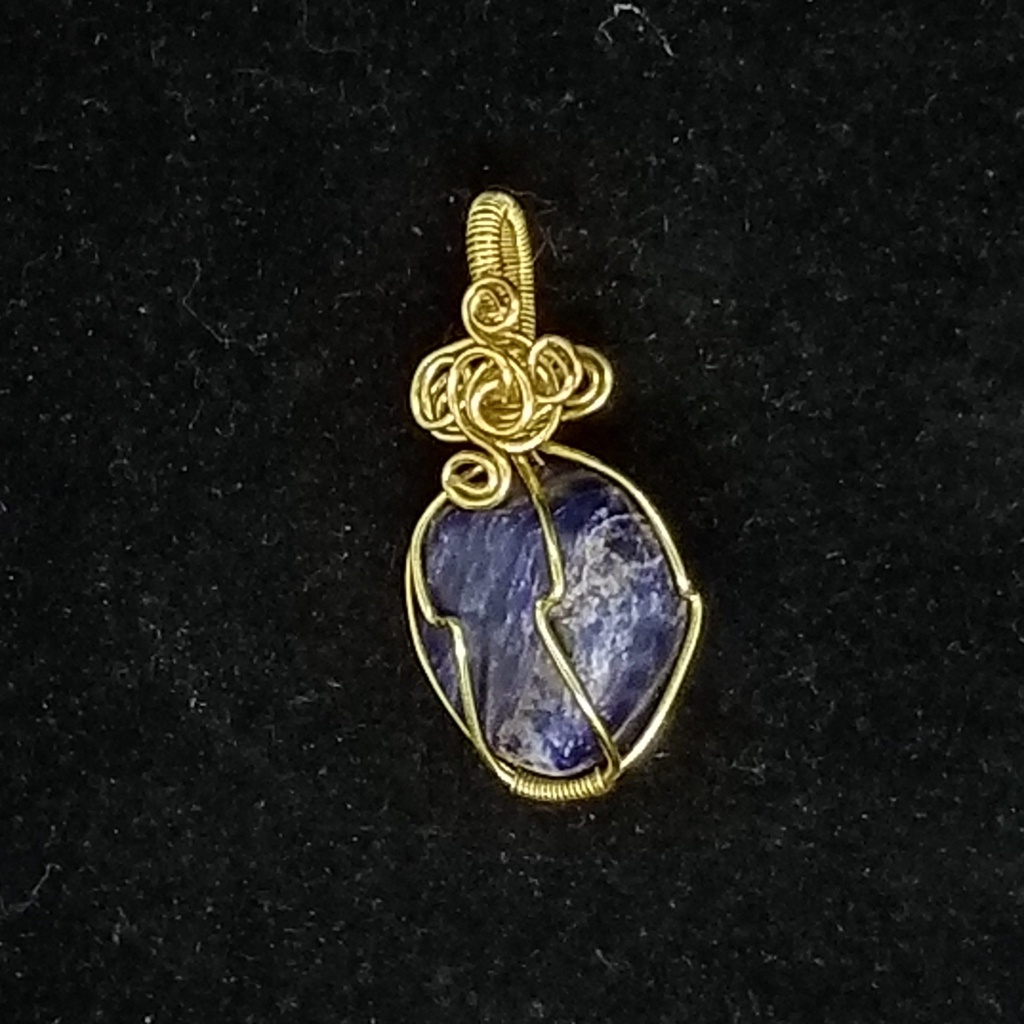[681504031505] #5 Gold-Wrapped Sodalite Pendant