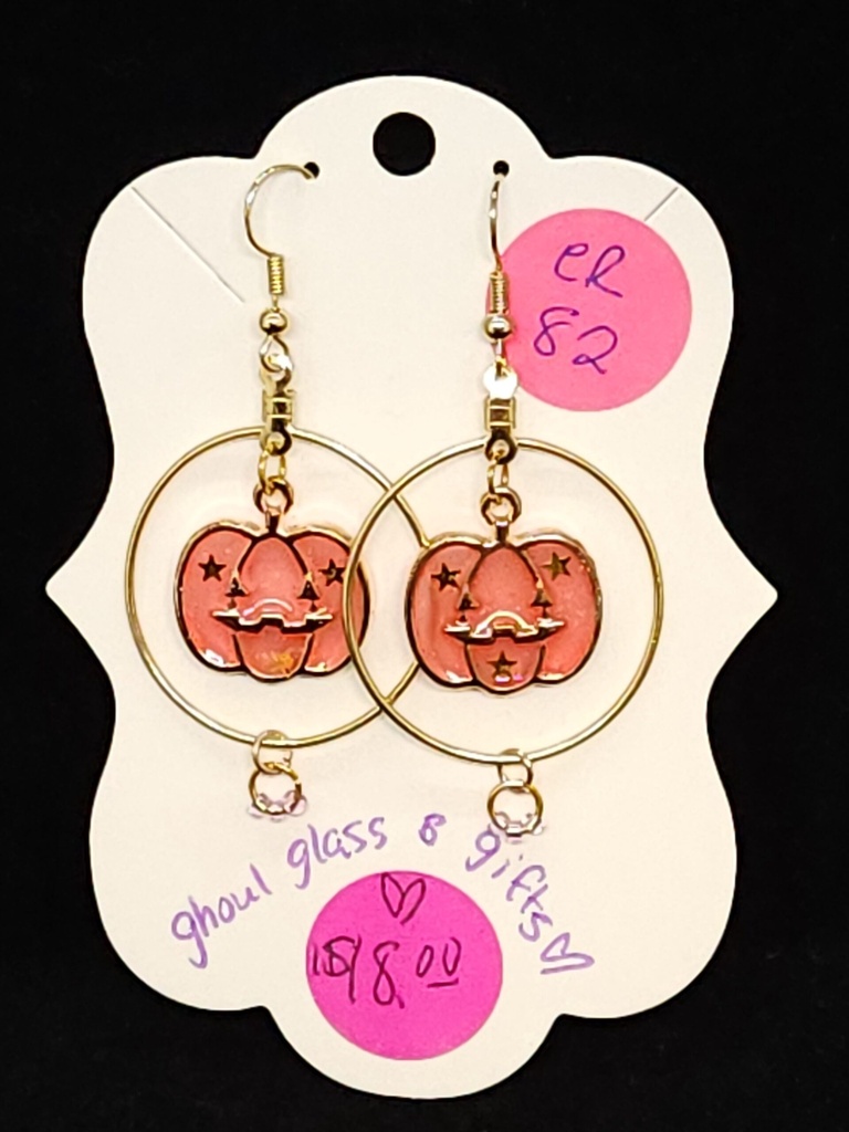 [5015051482] Pink Pumpkin Dangle Hoop Earrings (ER82)