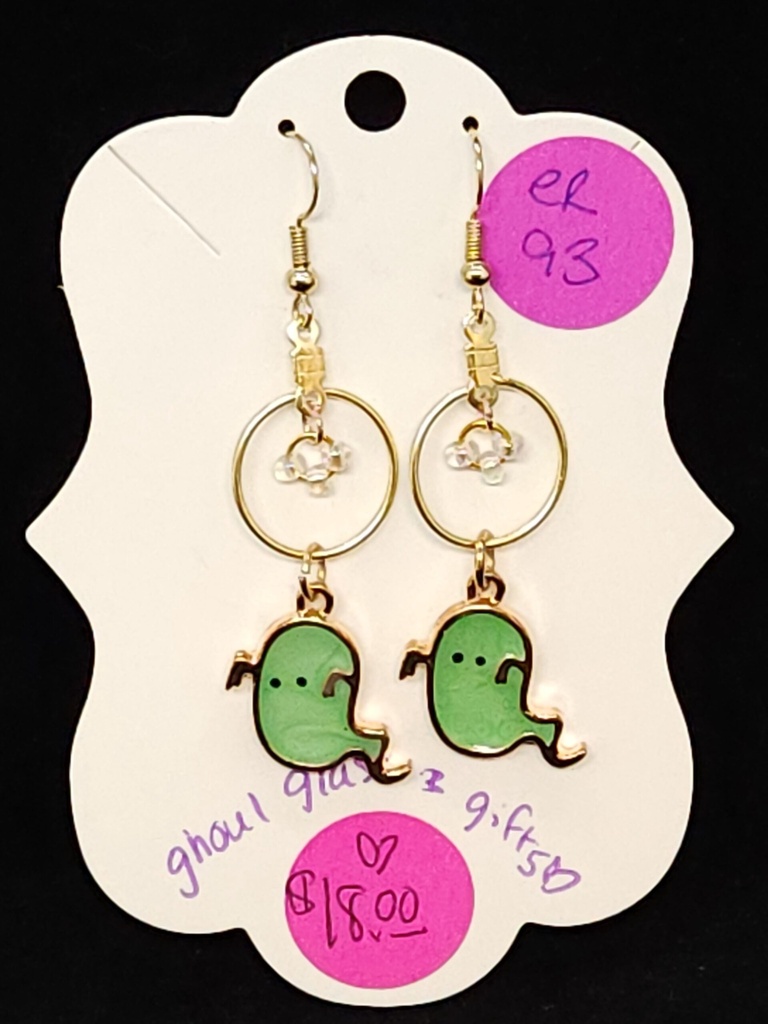 [5015051493] Green/White Ghost Dangle Earrings (ER93)