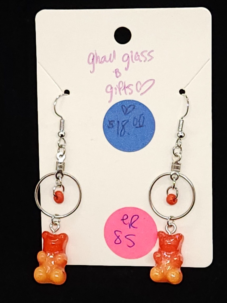 Red/Orange Dangly Gummy Bear Earrings (ER85)