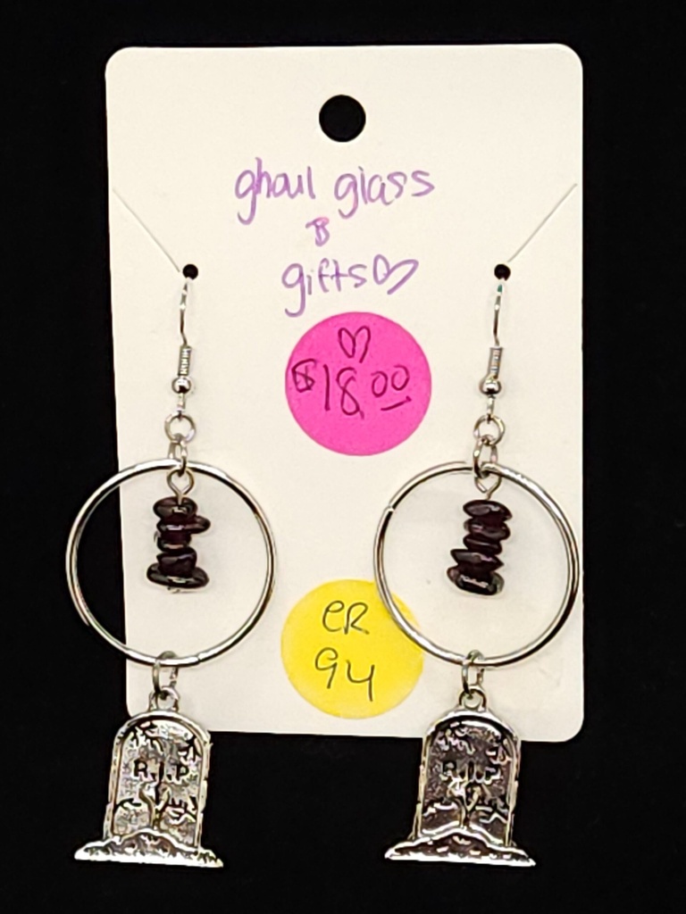 Garnet Dangly Tombstone Earrings (ER94)